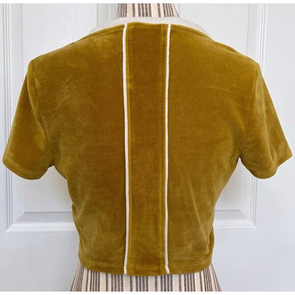 Urban Outfitters Velour Crop Top Women’s Medium Gold Brown Back Stripe Detail - Picture 3 of 8